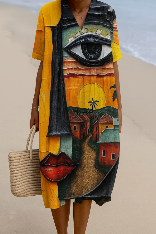 Tania - Bomulds Kjole Inspireret af Kunstnere