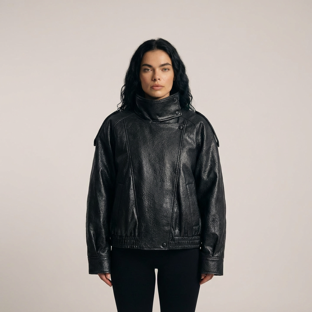 Bikerjakke med lædereffekt