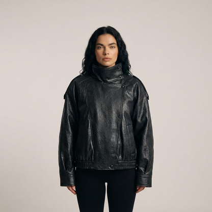 Bikerjakke med lædereffekt