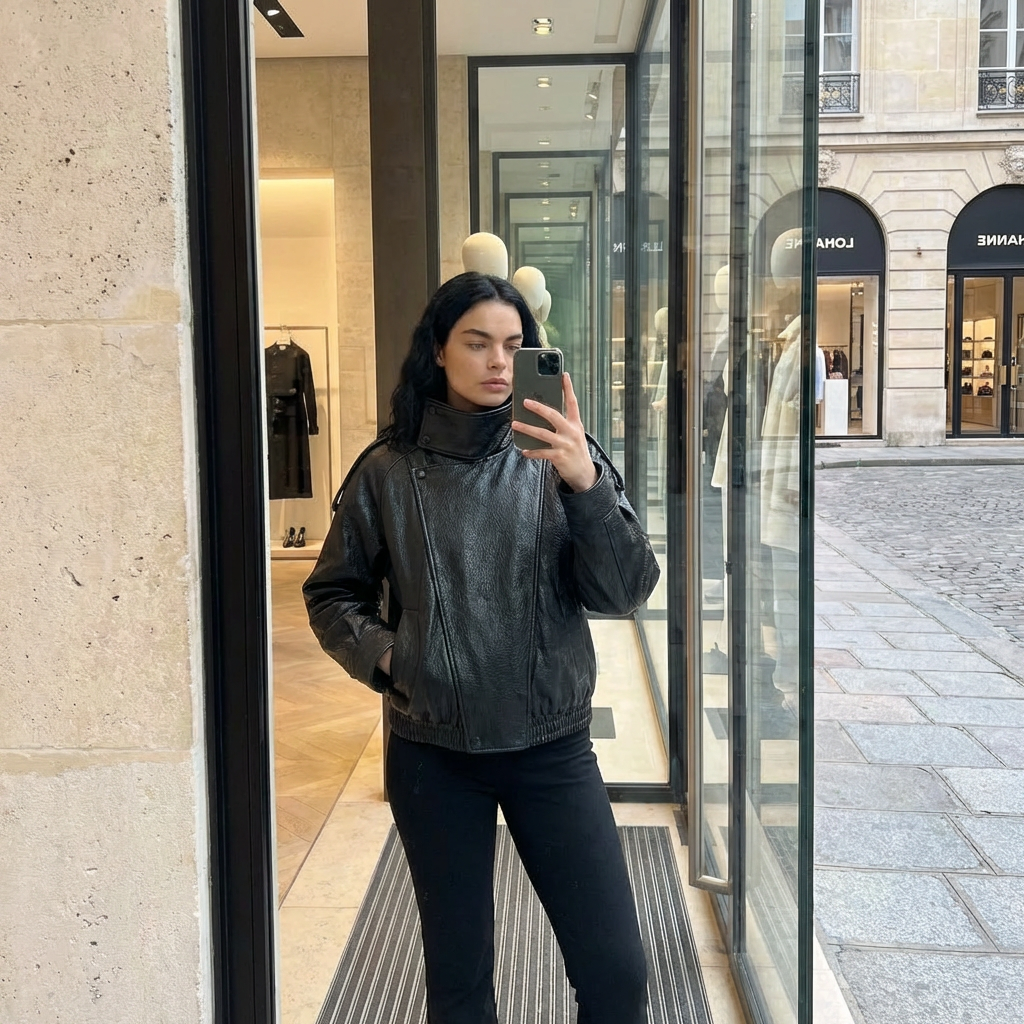 Bikerjakke med lædereffekt