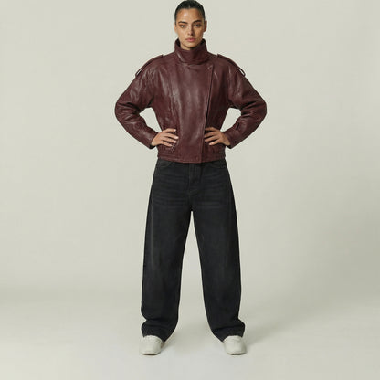 Bikerjakke med lædereffekt