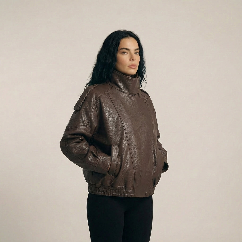 Bikerjakke med lædereffekt