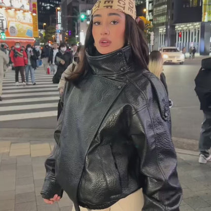 Bikerjakke med lædereffekt